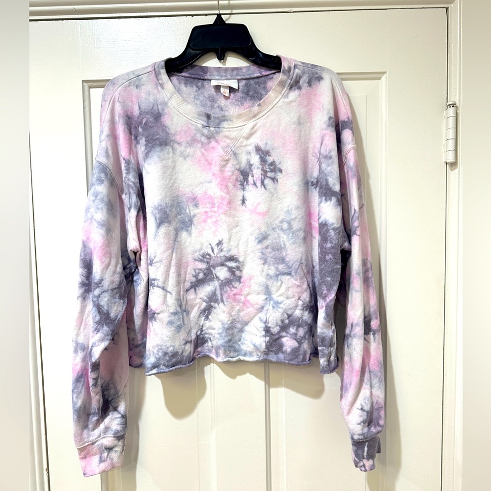 Colsie pink purple tie dye cropped crewneck sweater top crop top